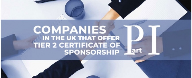 Companies in the UK that offer a Tier 2 Certificate of Sponsorship