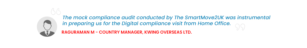 Raguraman-M-website Testimonial from Raguraman M., Country Manager for UK Sponsor Licence Application (Digital compliance visit from Home Office)