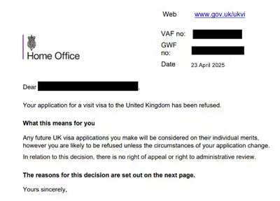 UK Visa Refusal Letter